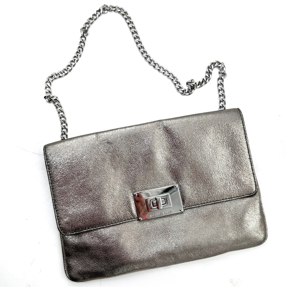 Michael Kors Sloan Leather Clutch / Chain Shoulder Bag with Silver Turnlock - Picture 17 of 17